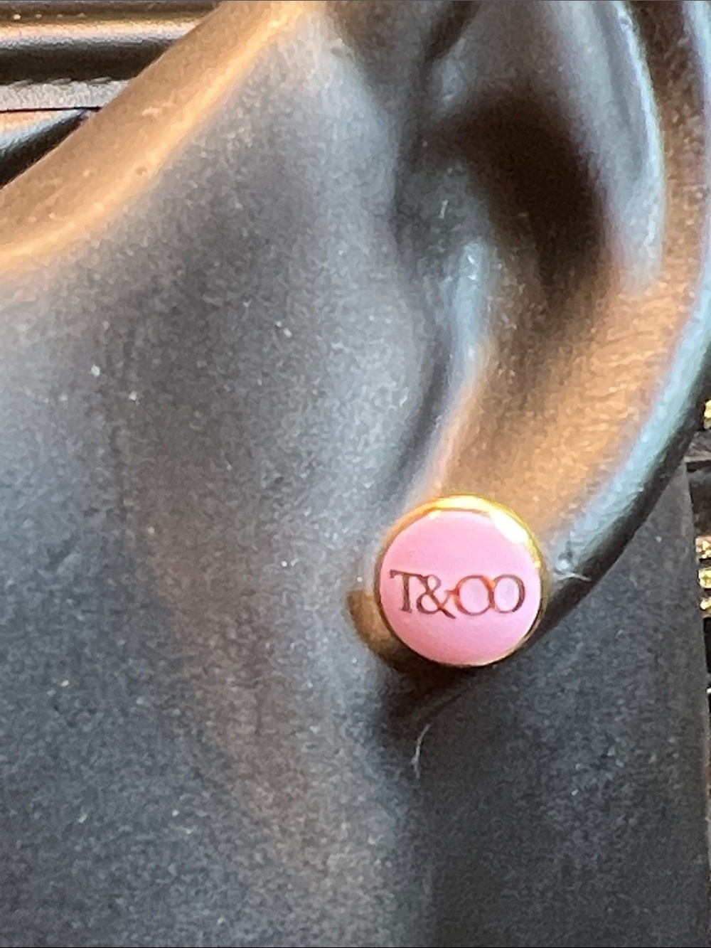 Pink Enamel Stud Earrings - Gold Trim